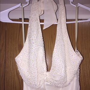 Cream embellished chiffon gown